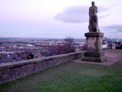 A view of Stirling from in front of Stirling Castle, note the great statue of Robert the Bruce.