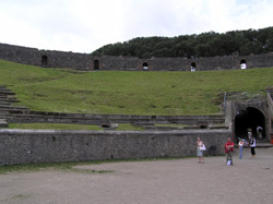 The Pompeii Amphitheater where the locals piled in to see plays and gladiator fights. Sometimes the amphitheater was filled with water so that ship battles could be fought.
