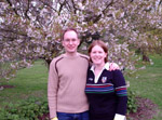 Some Australians in front of a Japanese cherry blossom in an English garden.