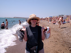 Kate also enjoying the beach (sun-smart style).