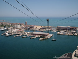 Looking down at Barcelona's Port Vell from a chair-lift tower.
