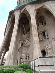 The Gaudi sculptures on the main fascade of the church.