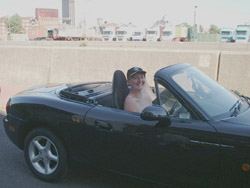 Catrin rolled up in her spunky MX-5.