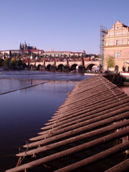 Prague had a serious flood a couple of years ago. Here is one of the flood defences, with Charles Bridge and the Castle behind.